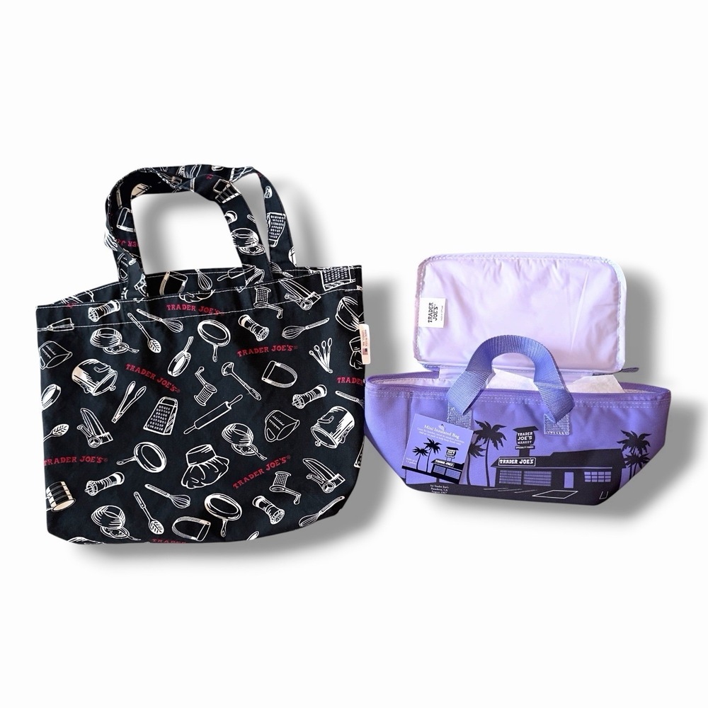 Trader Joes Mini Insulated Bag Lavender Spring & Black Red kitchen  Utensil Tote